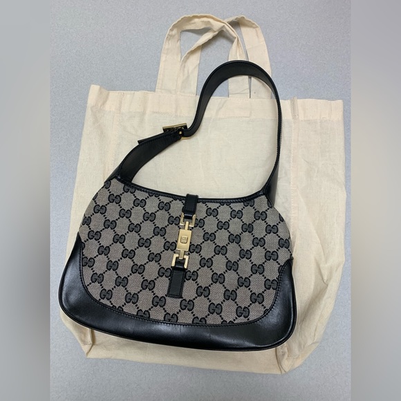 Authentic Jackie Coated Canvas/Leather Midnight-Blue Shoulder Bag - Picture 14 of 16